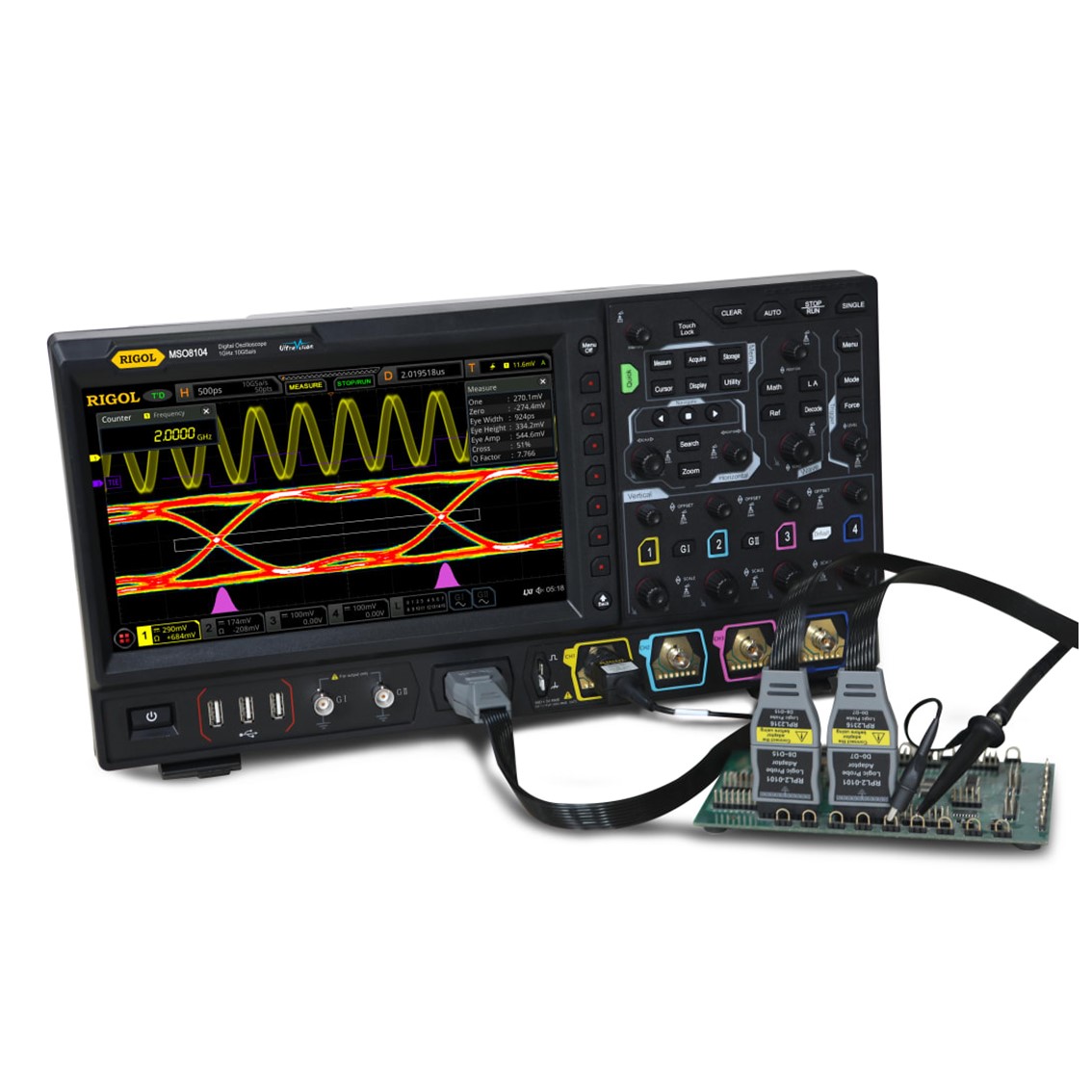 RIGOL MSO8064  4채널, 600MHz, 10GSa/s, 500Mpts, 1024x600 디지털 오실로스코프