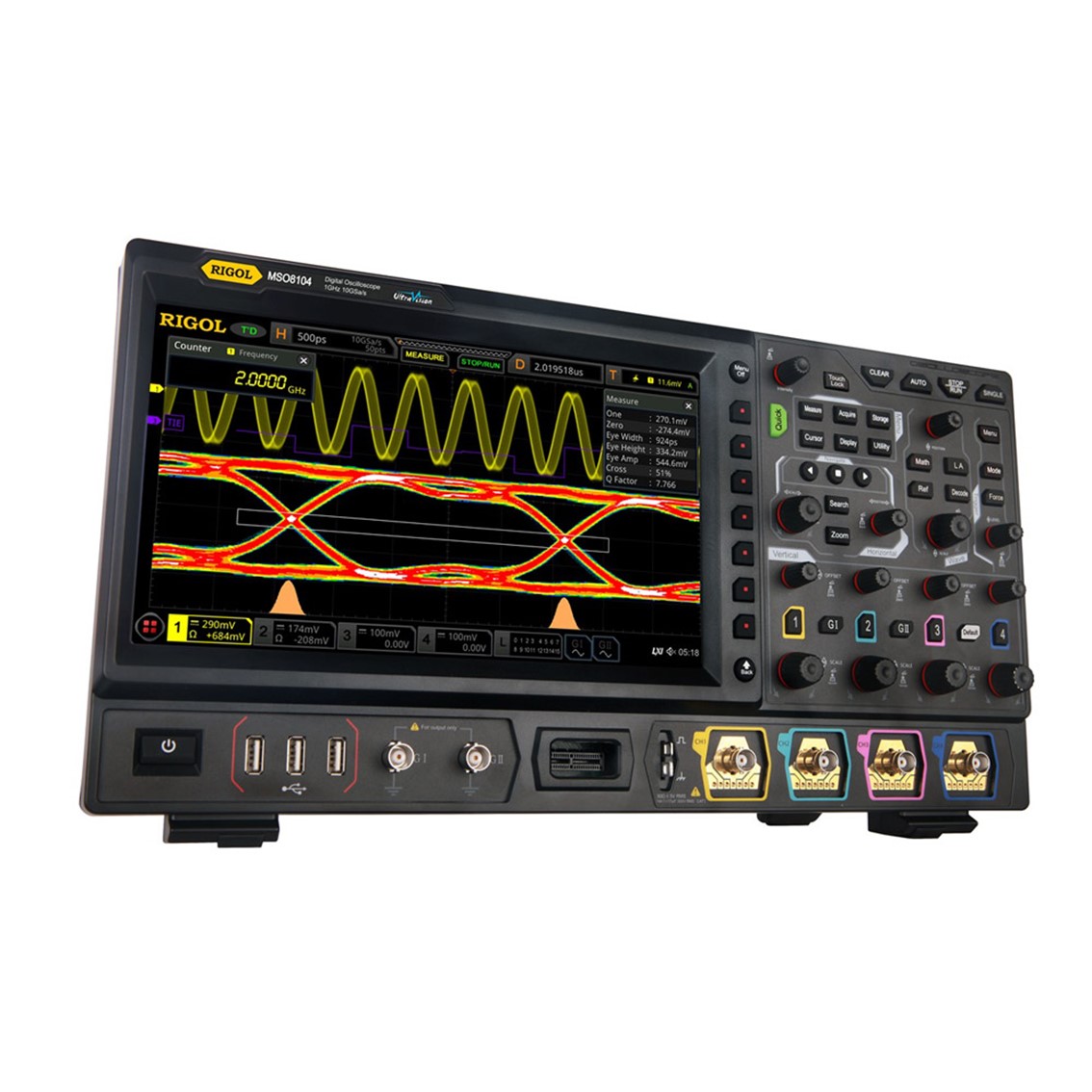 RIGOL MSO8064  4채널, 600MHz, 10GSa/s, 500Mpts, 1024x600 디지털 오실로스코프