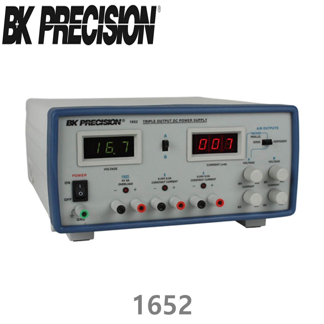 [ BK PRECISION ] BK 1652, 24V/0.5A x 2채널, 5V/4A x 1채널, Triple DC Power Supply, 3채널 DC 전원공급기, B&K 1652