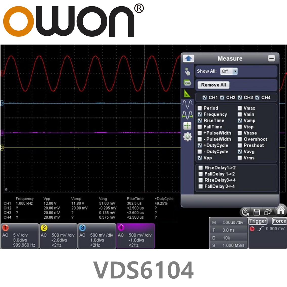 [ OWON ] VDS6104 PC USB 오실로스코프 100MHz, 4CH, 1GS/s