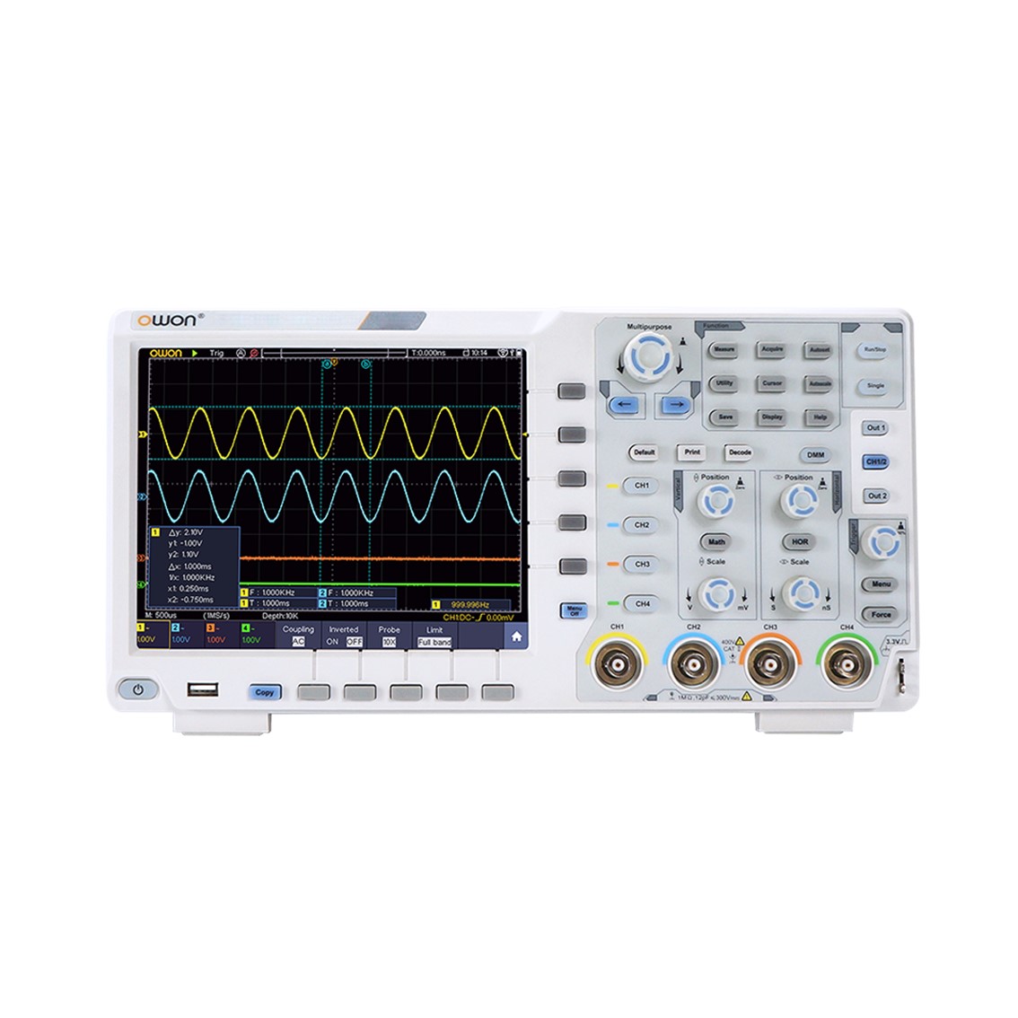 OWON XDS3104E 올인원 오실로스코프 4CH,60MHz,1GS/s,8Bit 신호발생기,멀티미터,주파수카운터,디코더 