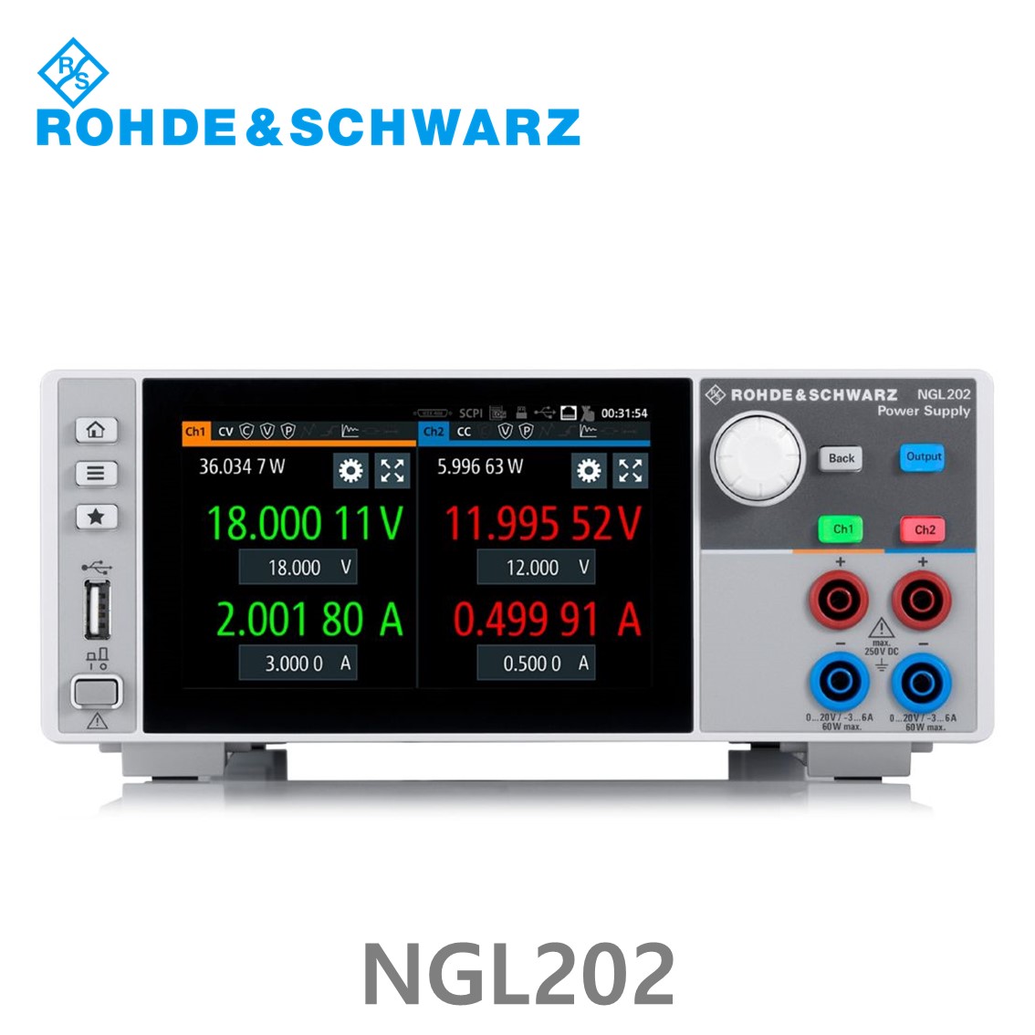 [ 로데슈바르즈 ] NGL202  2채널/120W, 0V~20V, ≤ 6V: 0A~6A, >6V: 0A~3A DC파워서플라이,DC전원공급장치 (3638.3376.03)