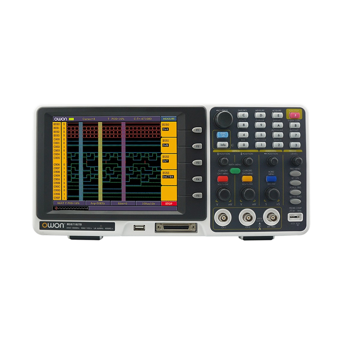 [ OWON ] MSO7102TD  MSO 오실로스코프,로직분석기 2 In 1, MSO Oscilloscope+Logic Analyzer  100MHz/1GS/2M메모리, 100MHz/1GS, 2GS, 8인치