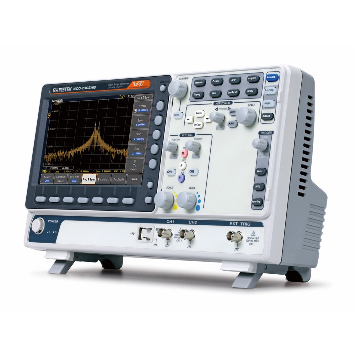 [ GWINSTEK ] MDO-2102AG   디지탈오실로스코프 2채널/100MHz/2GSa/20Mpts/8인치 스펙트럼아날라이저 25MHz AWG