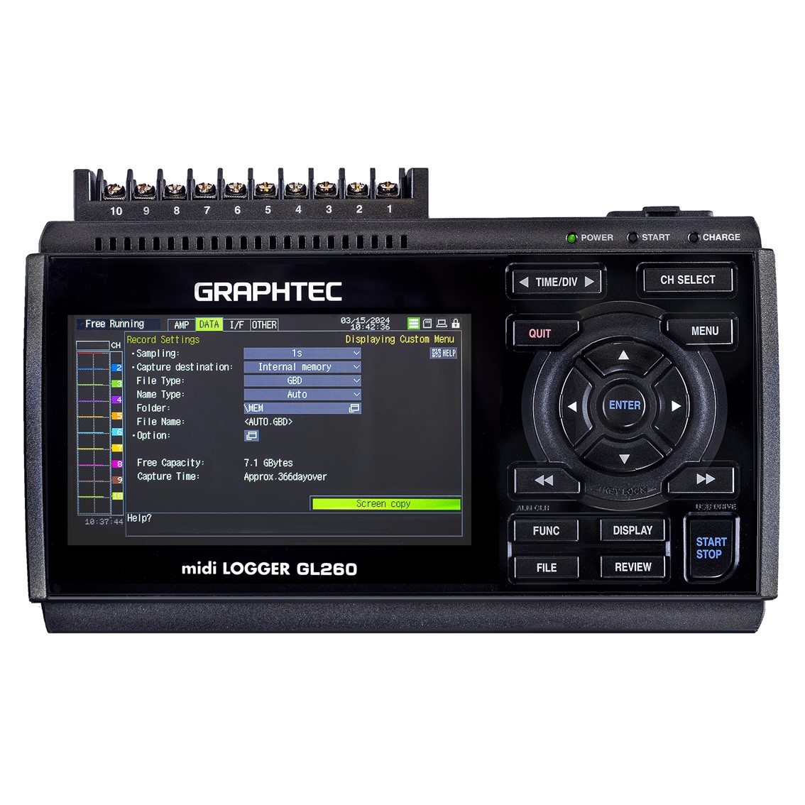 GRAPHTEC GL260 K  휴대용 데이터로거, 무선랜, 샘플링10ms, SD카드 10채널