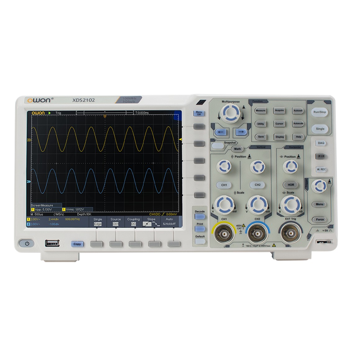 OWON XDS2102 디지털 오실로스코프, 100MHz, 2CH, 1GS/s, 8비트