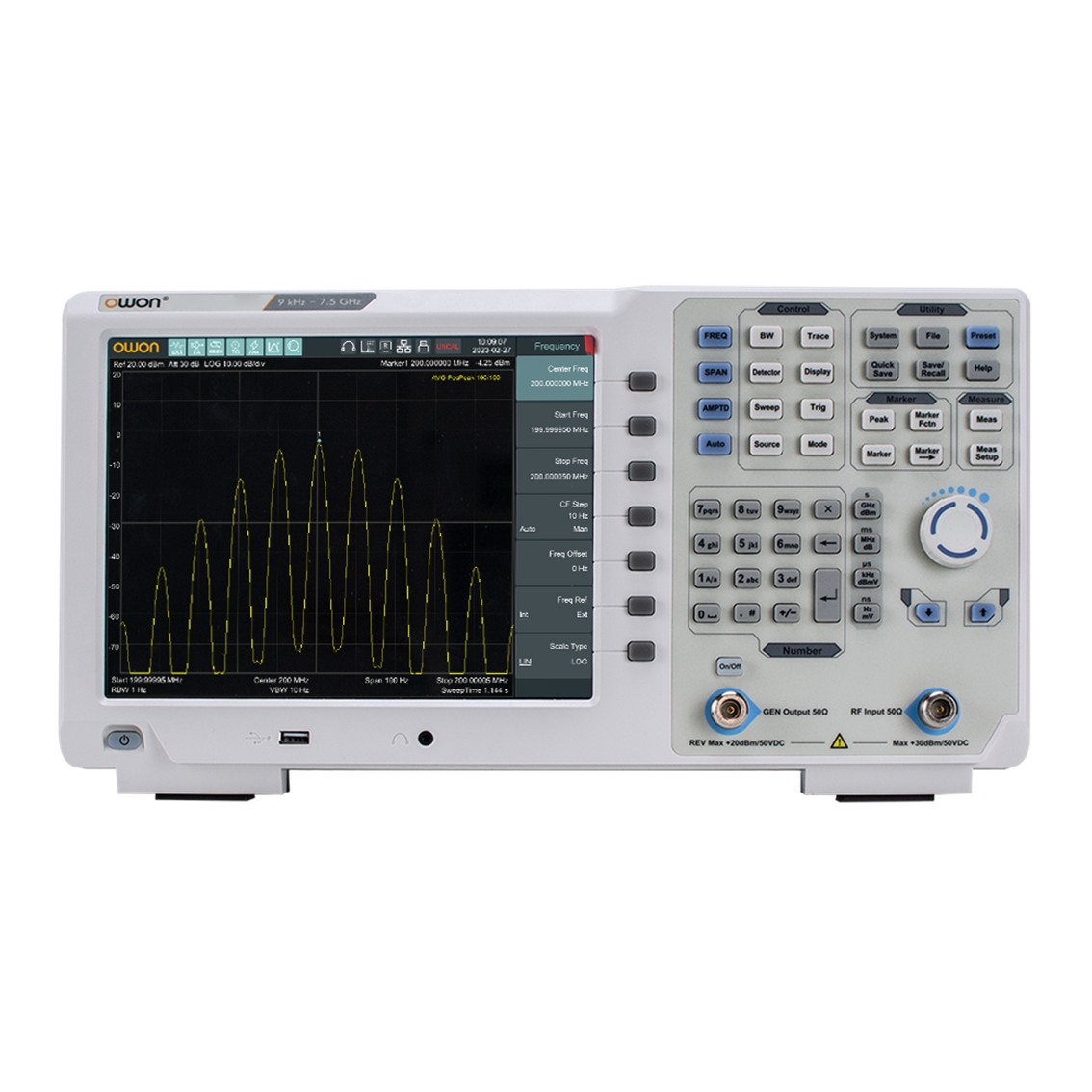 OWON XSA1075P  스펙트럼 분석기, 9kHz~7.5GHz 스펙트럼 아날라이저 10.4인치 터치스크린