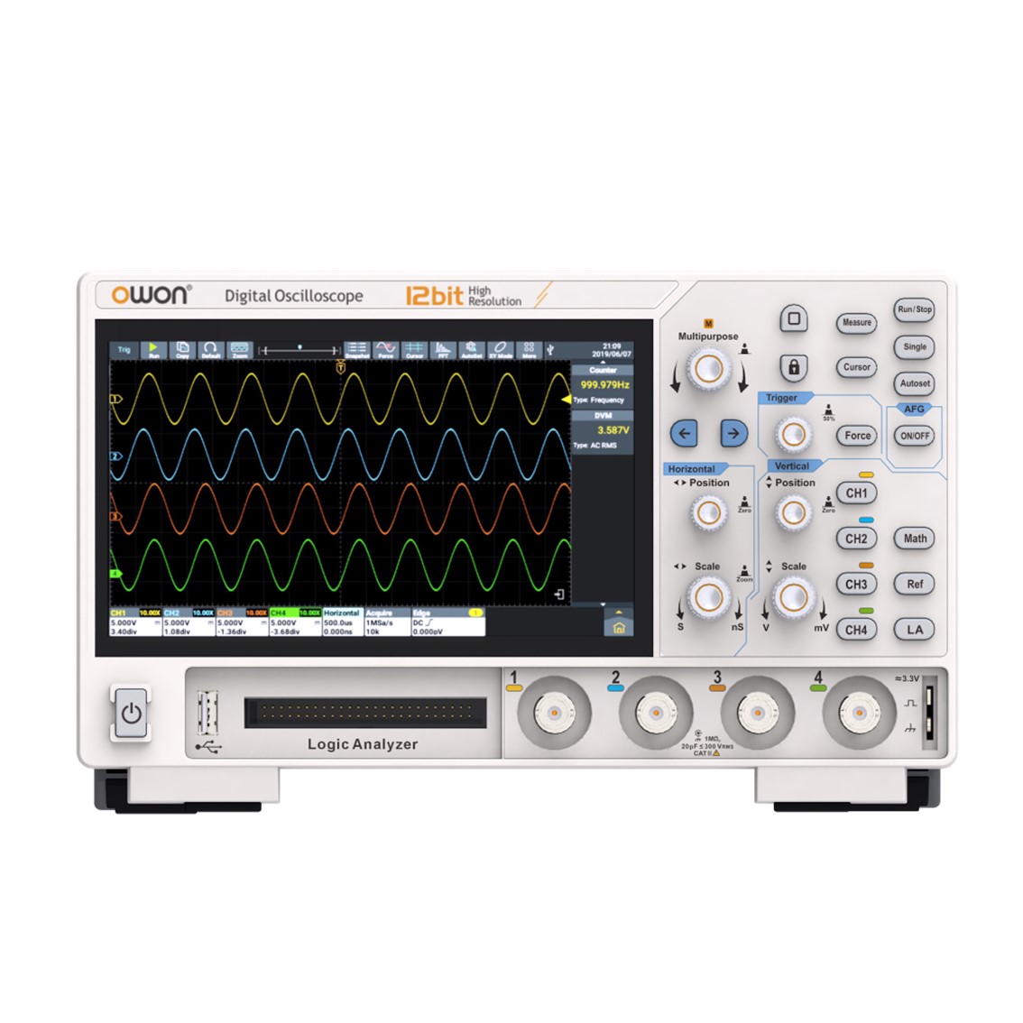 OWON ADS924A 디지털 오실로스코프 250MHz, 4채널, 2GS/s, 100M 메모리