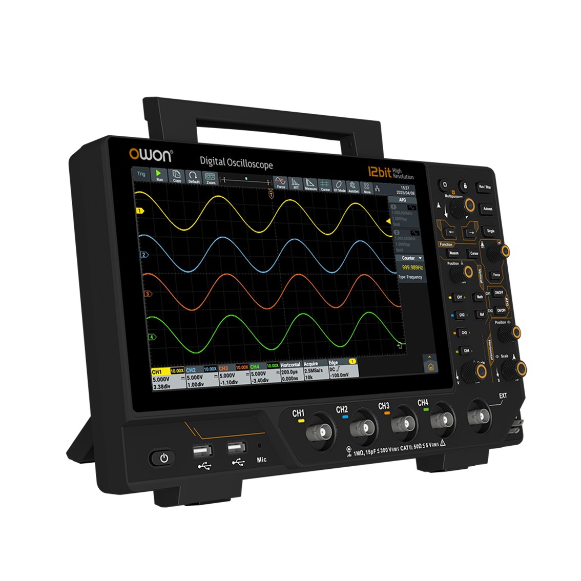 OWON ADS3204A  벤치 디지털 오실로스코프 200MHz, 4채널, 2.5GS/s, 100M 메모리
