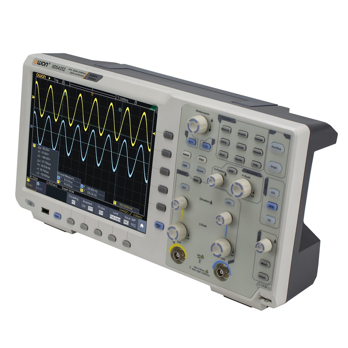 OWON XDS4354 디지털 오실로스코프 350MHz, 4채널, 5GS/s, 400M 메모리